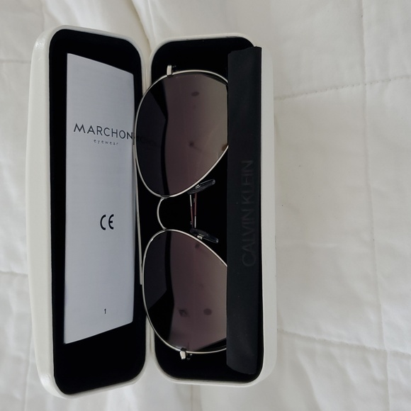 Calvin KLIEN Aviator Sunglasses with Silver Frame and Purple Lenses - Picture 8 of 8